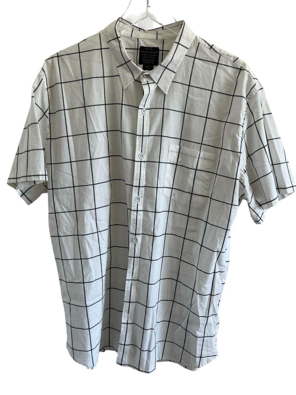 Lucky Brand Stretch  White Windowpane Short Sleeve Button-Up Shirt